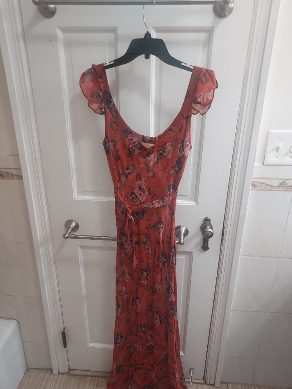 Realisation Par Lila Rosa Orange Red Maxi Floral Sleeveless Scoop Neck Dress - Picture 9 of 10